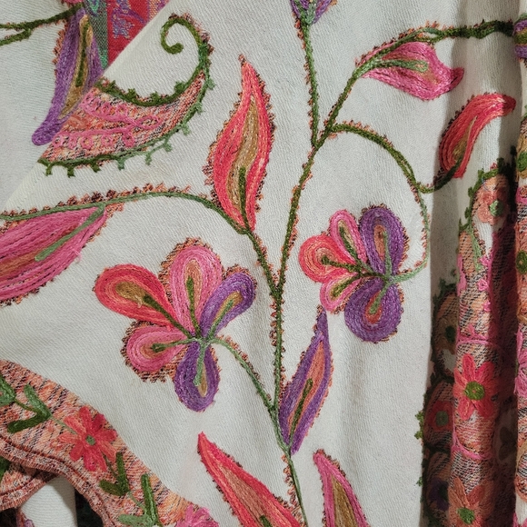 anu By natural  Embroidered Paisley Floral Wool Blend Shawl Jacket Size L/XL - Picture 6 of 16